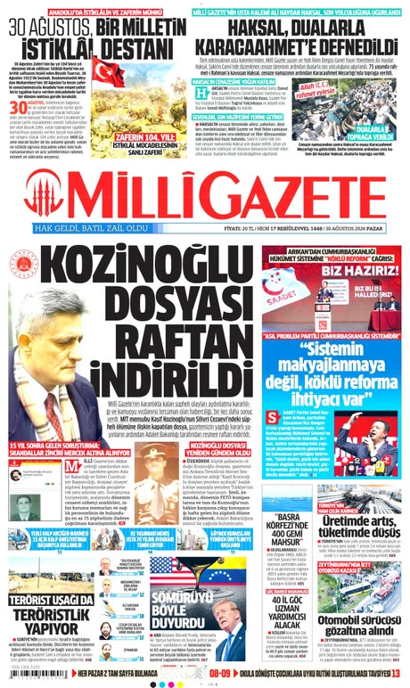 Milli Gazete gazete manşeti