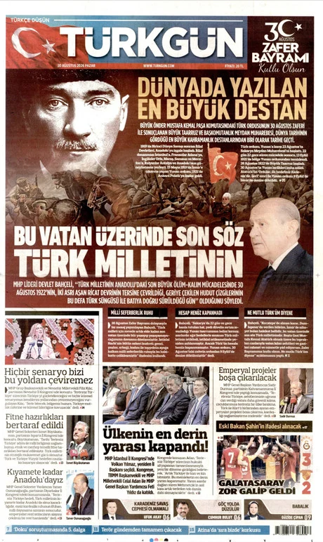 Türkgün gazete manşeti