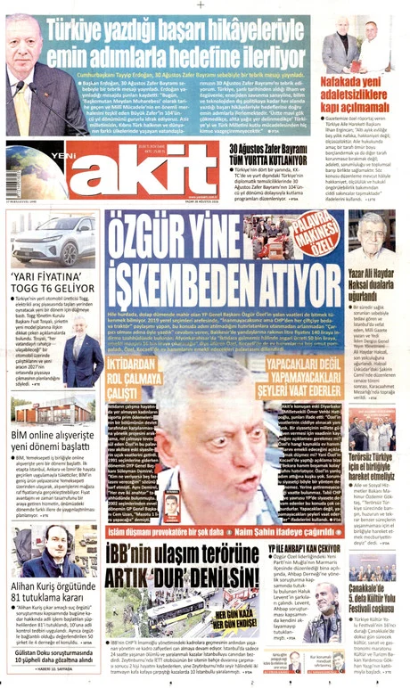 Yeni Akit gazete manşeti