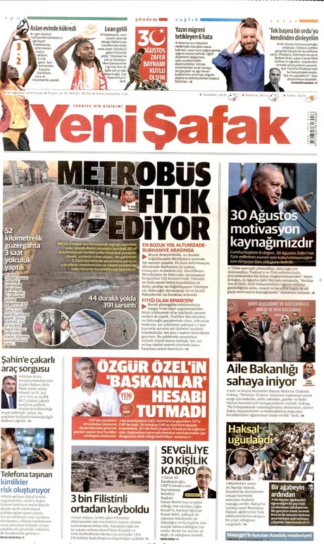 Yeni Şafak gazete manşeti