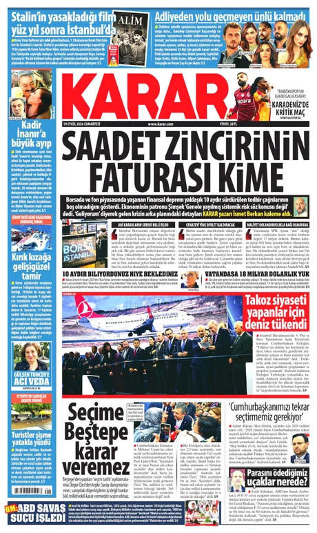Karar gazete manşeti