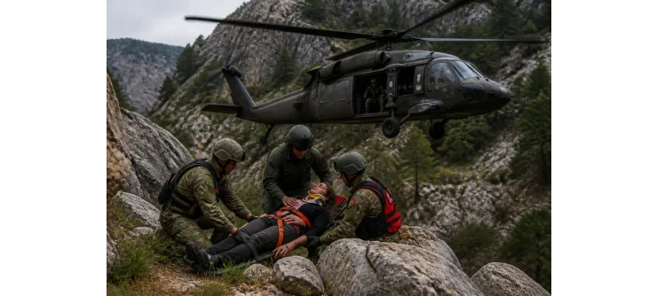Seydişehir’de kayalıklardan düşen kadın helikopterle kurtarıldı